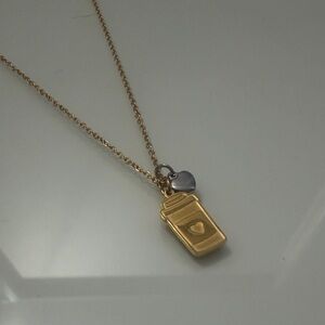 Gold and Silver Coffee Heart Pendant Necklace